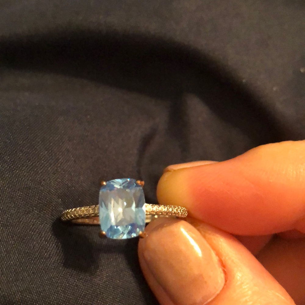 Silver plated Blue topaz CZ ring